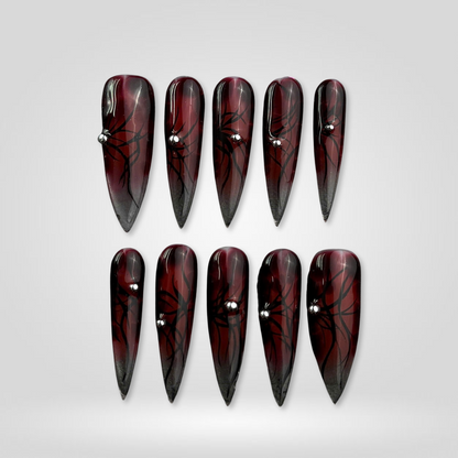 Eternal Night press-on nails close-up texture detail - floral finish, US shipping