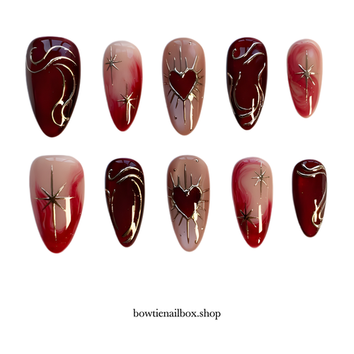 ROYAL PASSION pearl-shift press-on nails - almond shape, front view