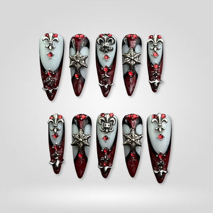 Eternal Night press-on nail set - XS to L sizing, floral design