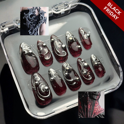 Eternal Chrome press-on nails close-up texture detail - 3d sculptural finish, US shipping