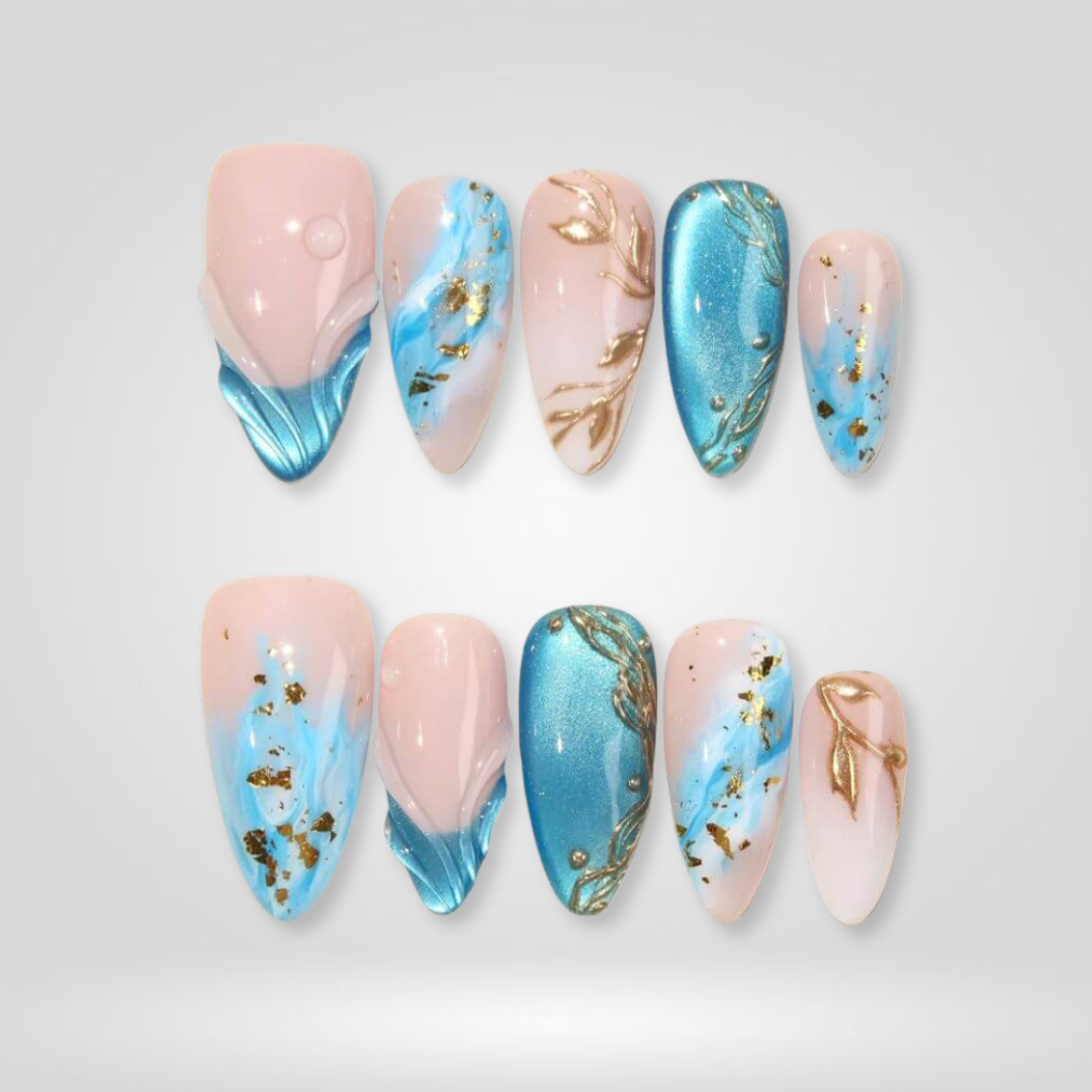 Summer Ocean press-on nails - image 5 of 15, cat-eye velvet almond