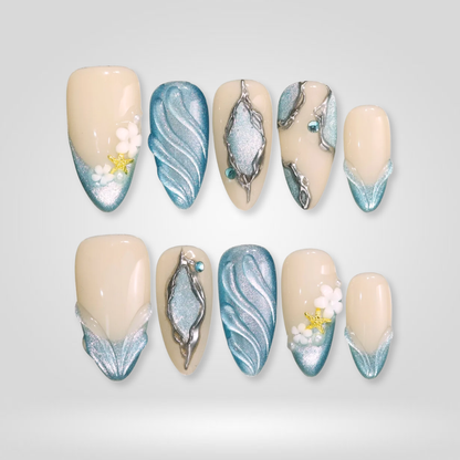 Summer Ocean press-on nails - image 10 of 15, cat-eye velvet almond