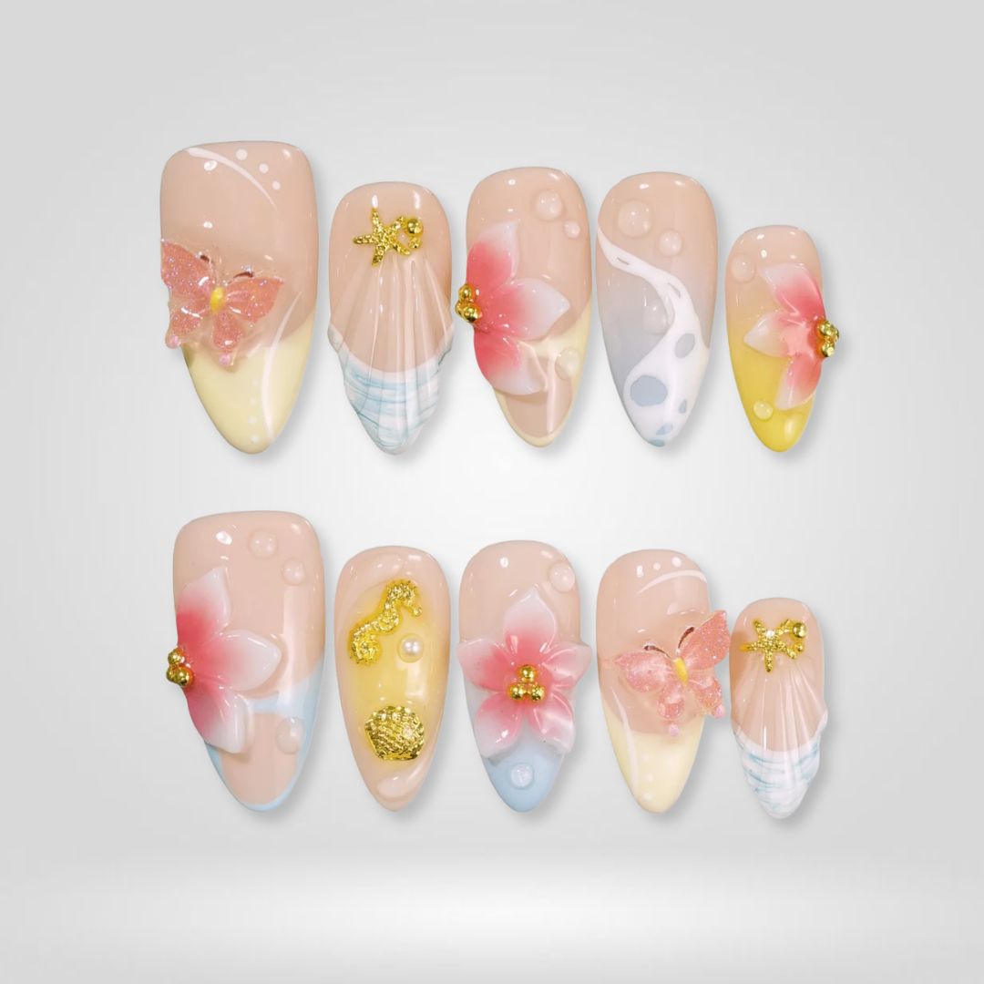 Summer Ocean press-on nails - image 12 of 15, cat-eye velvet almond