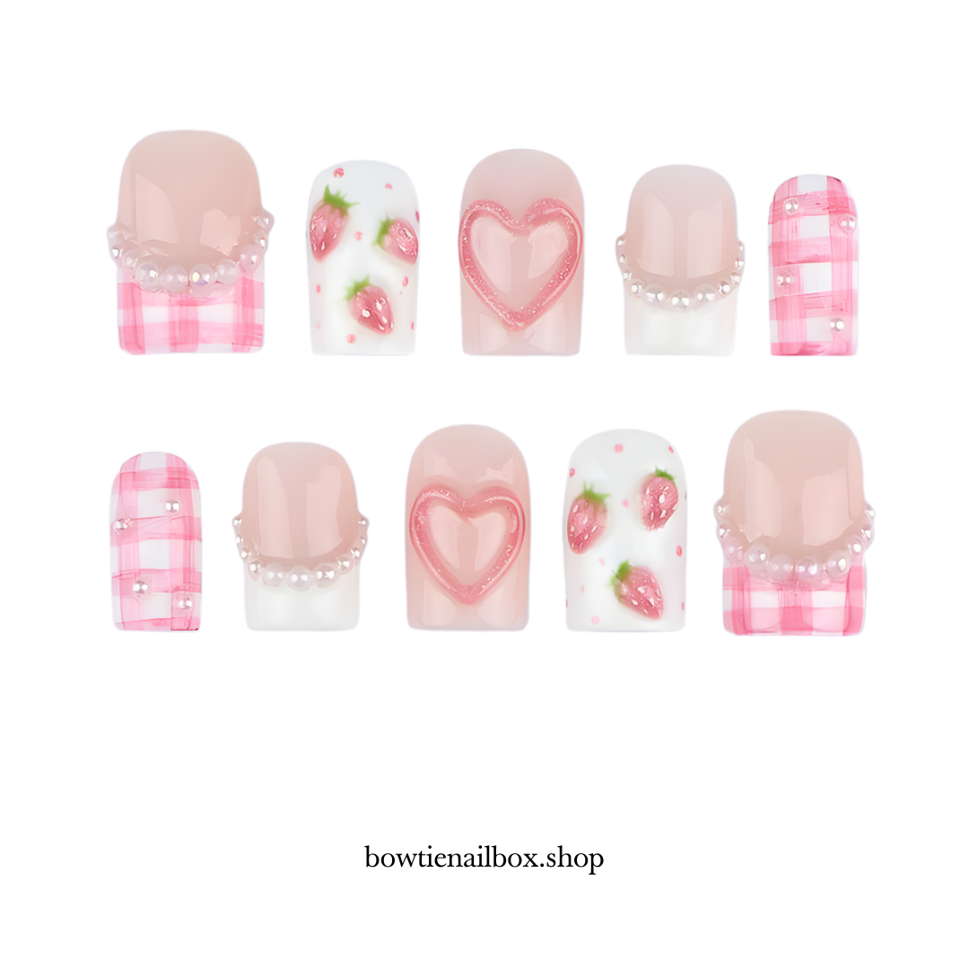 BERRY BLOSSOM jelly glaze press-on nails - almond shape, front view
