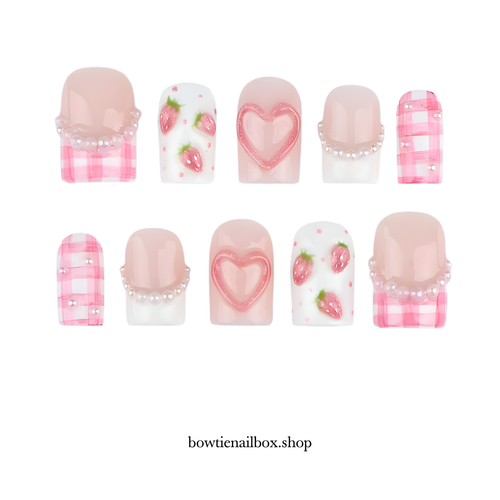 BERRY BLOSSOM jelly glaze press-on nails - almond shape, front view