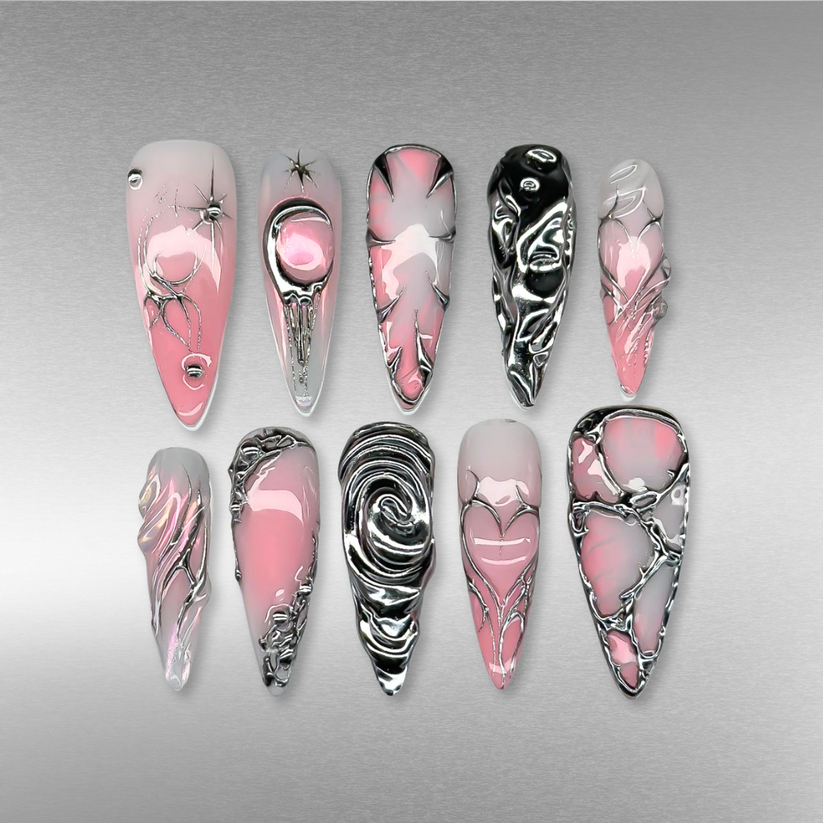 Chrome Crush press-on nails - image 9 of 15, pearl-shift coffin/ballerina