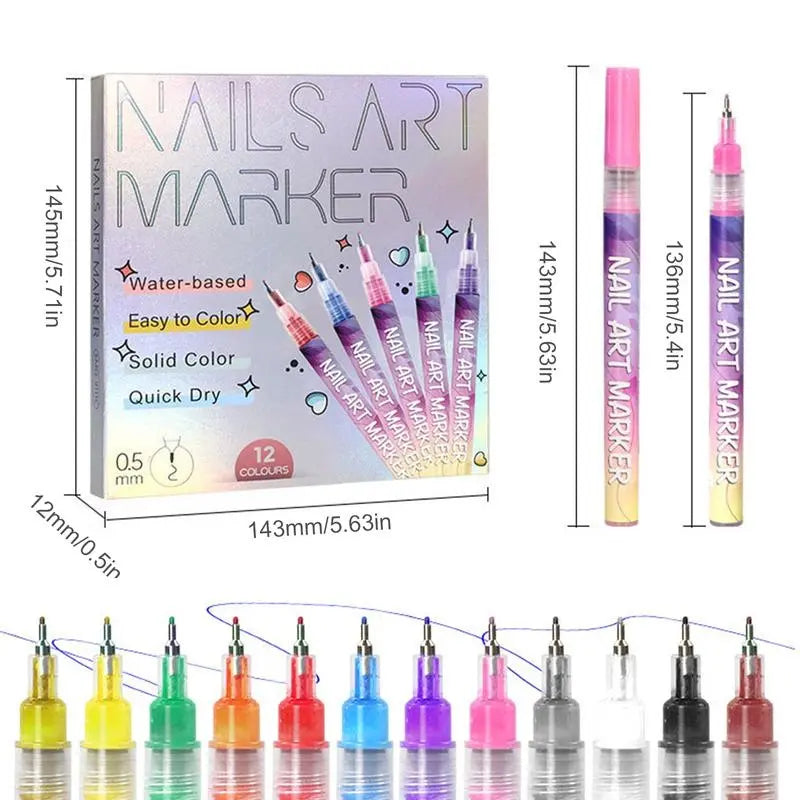 12 Colors Nail Marker Pen Bowtie Nail Box nail tool - image 6 of 14