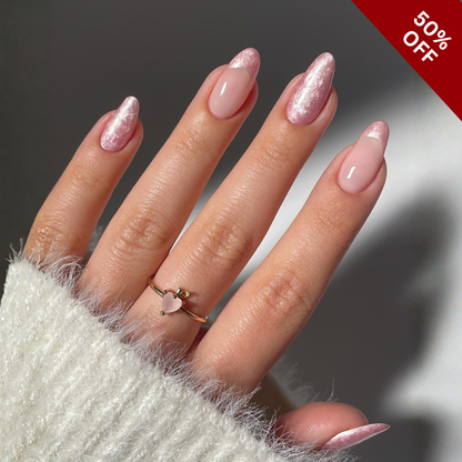 Soft Botanica press-on nail set - XS to L sizing, cat-eye velvet design