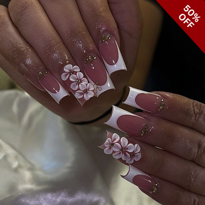 Whispered Petals press-on nails on hand - lifestyle photo, cat-eye velvet finish