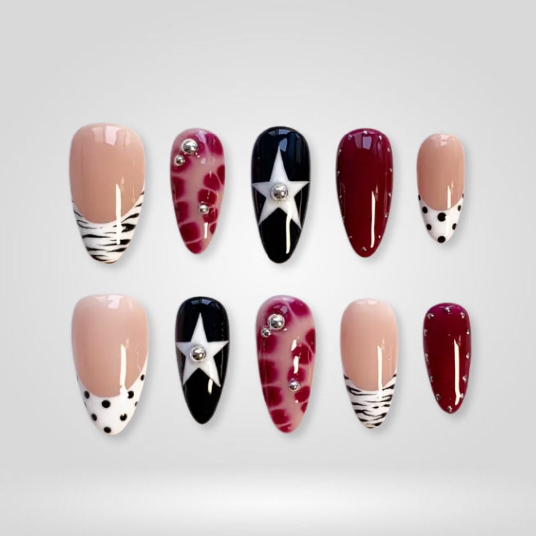 Summer Dot press-on nails close-up texture detail - polka dot finish, US shipping