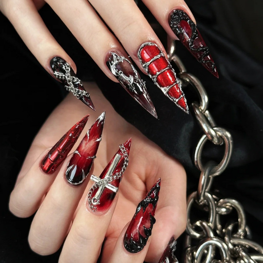 Shadow Angel seasonal press-on nails - almond shape, front view