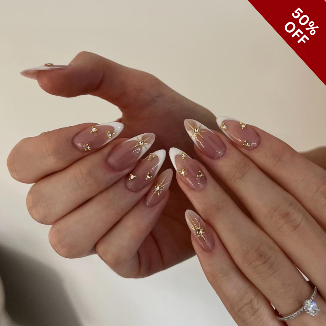 Soft Petals press-on nails on hand - lifestyle photo, cat-eye velvet finish