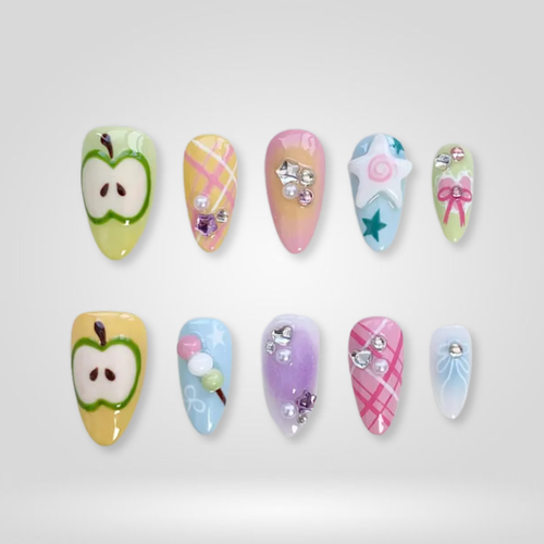 Apple Crush butter yellow press-on nails - almond shape, front view