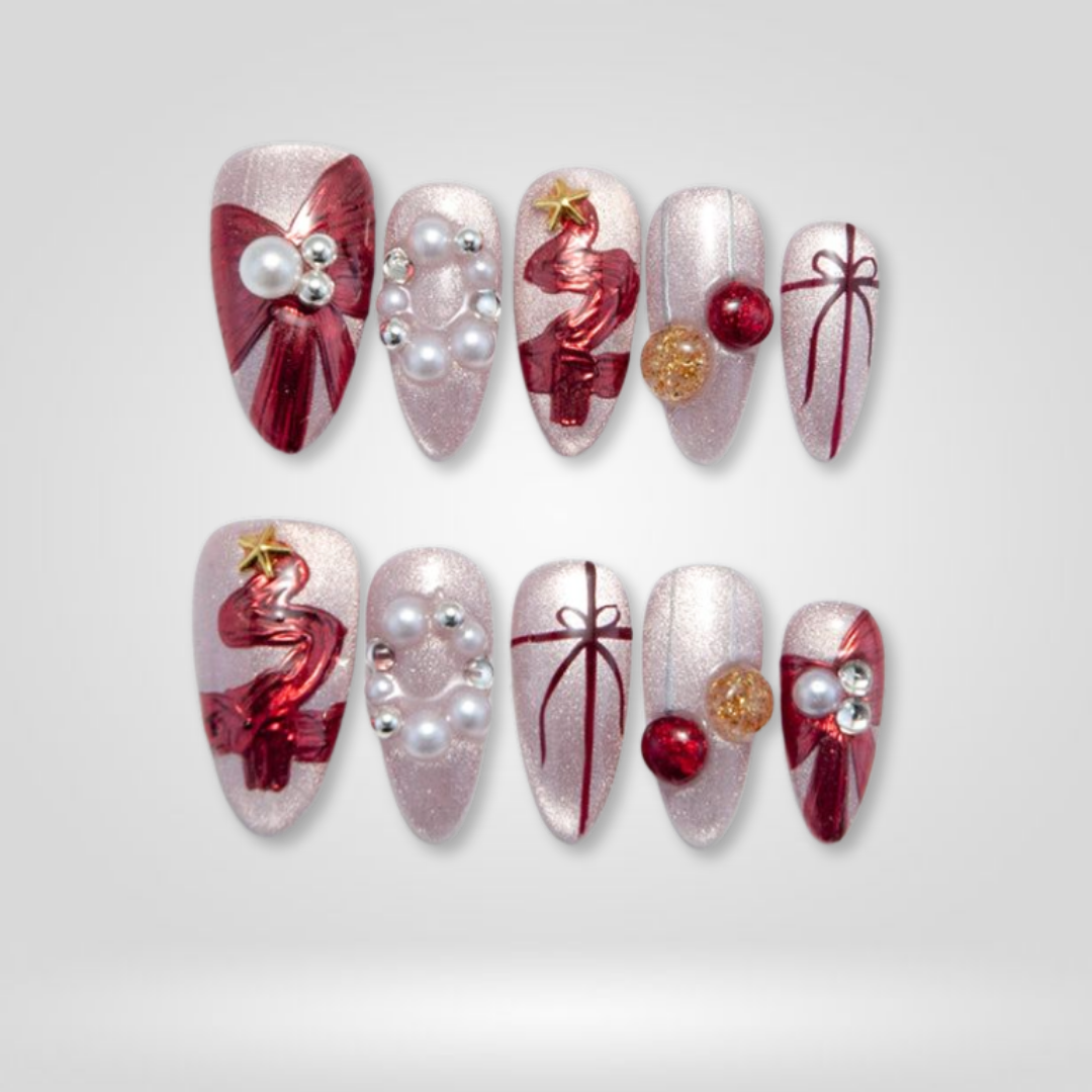 Pearl Gift milky cloud dancer press-on nails - almond shape, front view