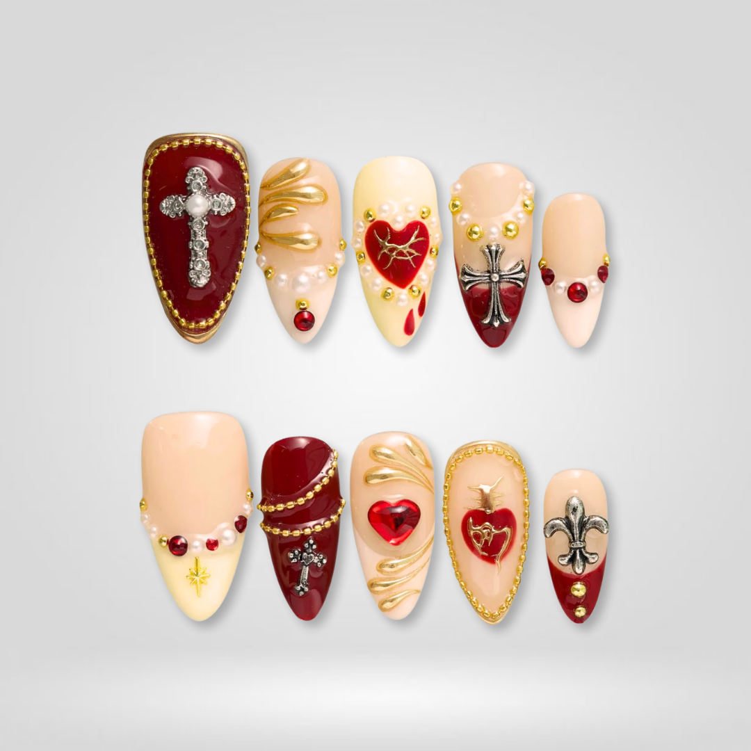 Royal Faith seasonal press-on nails - almond shape, front view