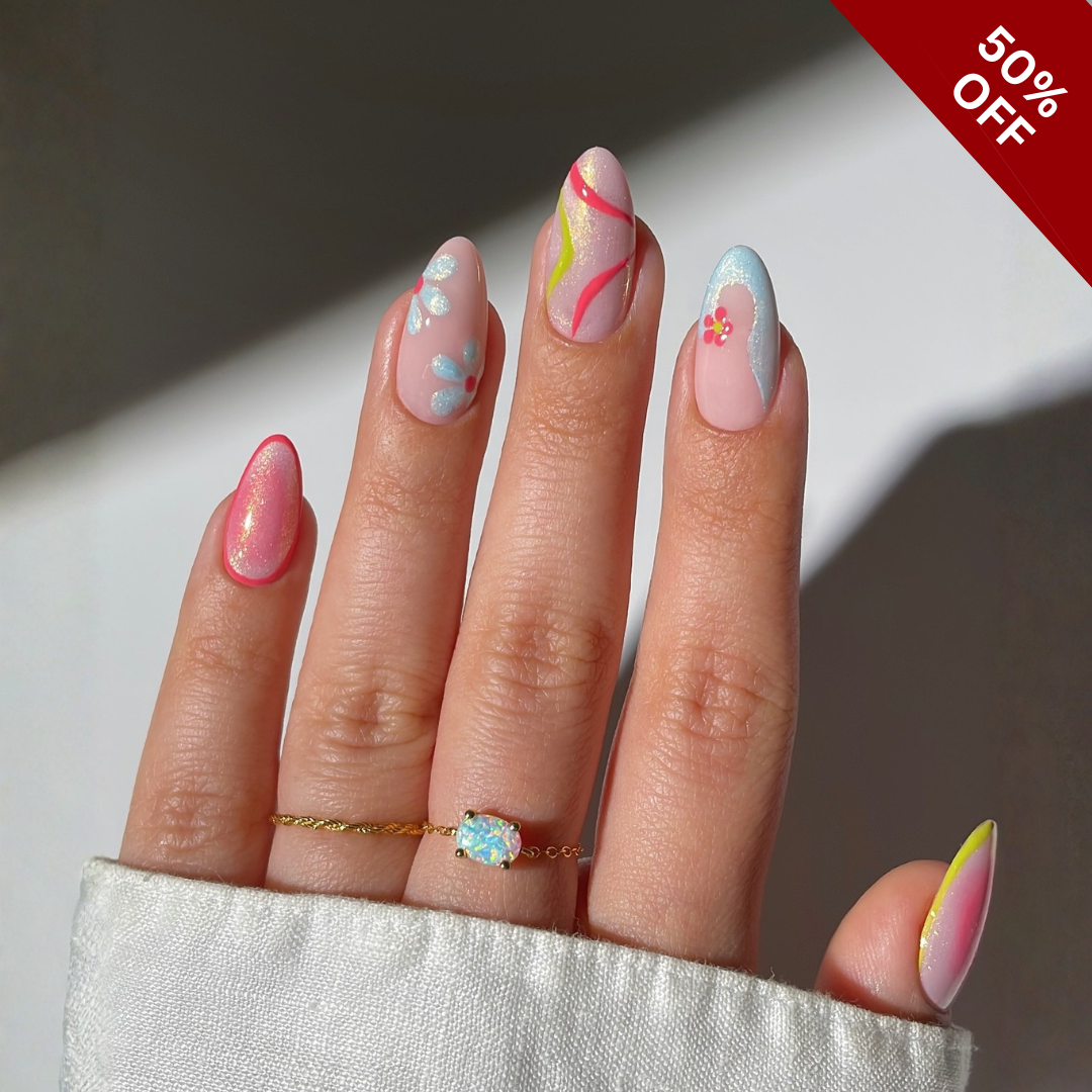 Petal Muse press-on nails on hand - lifestyle photo, cat-eye velvet finish