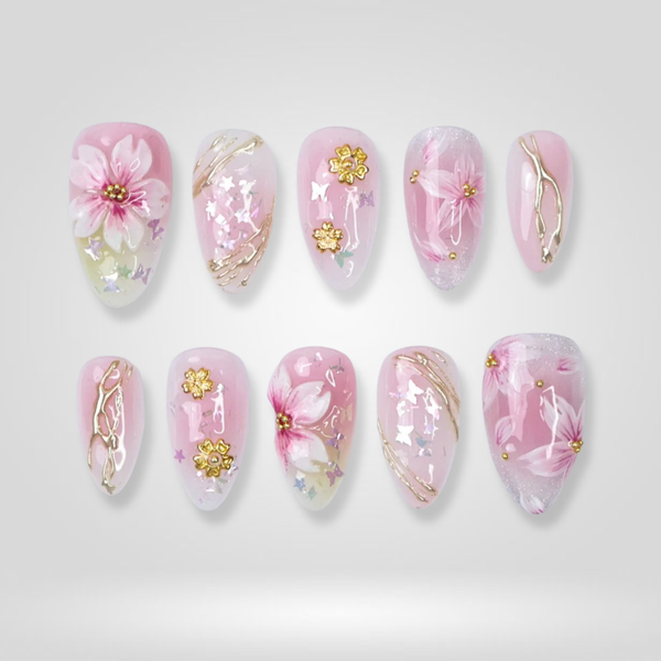 Cherry Petal | Floral Almond Press-Ons press-on nail set