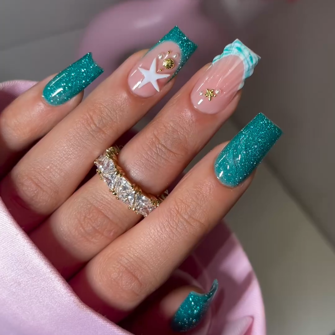 Seashell Blossom press-on nails - image 5 of 11, cat-eye velvet almond