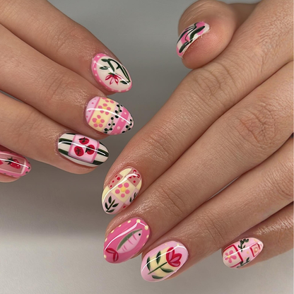 Blooming Picnic press-on nails close-up texture detail - cat-eye velvet finish, US shipping
