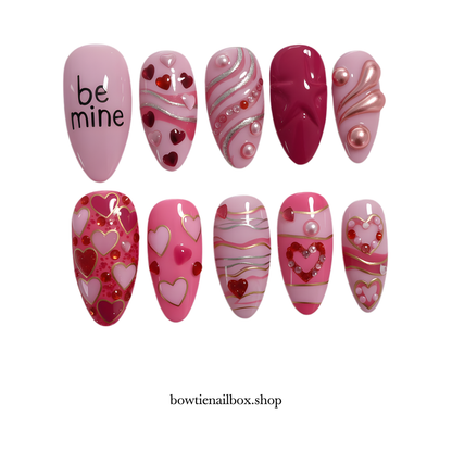PINK PASSION sparkle press-on nails - almond shape, front view