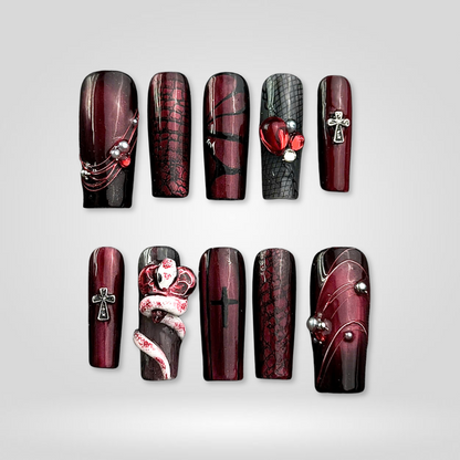 Midnight Spell press-on nails on hand - lifestyle photo, pearl-shift finish