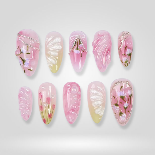 Pearl Glow milky cloud dancer press-on nails - almond shape, front view