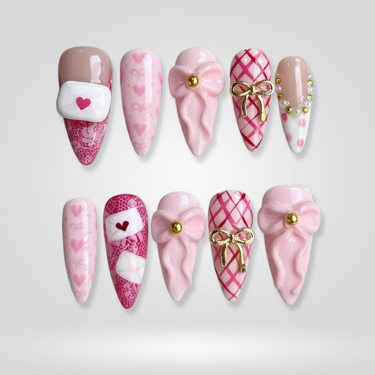 Sweet Cupid seasonal press-on nails - almond shape, front view