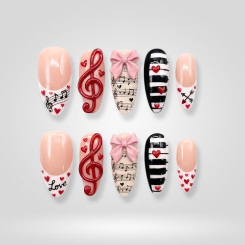 Rosy Pearl milky cloud dancer press-on nails - almond shape, front view