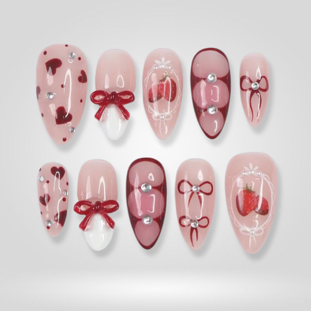 Velvet Rose cat-eye velvet press-on nails - almond shape, front view