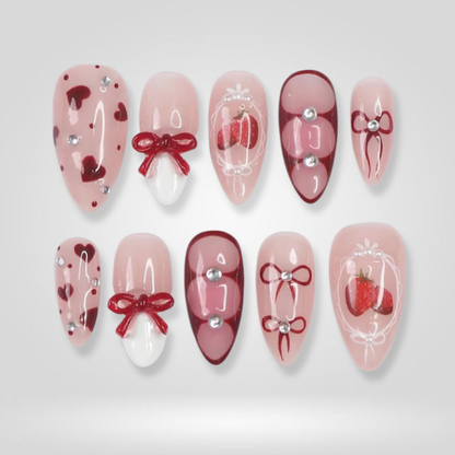 Velvet Rose cat-eye velvet press-on nails - almond shape, front view