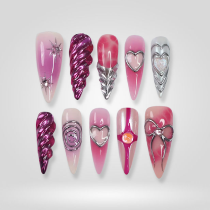 Sweet Bow seasonal press-on nails - almond shape, front view