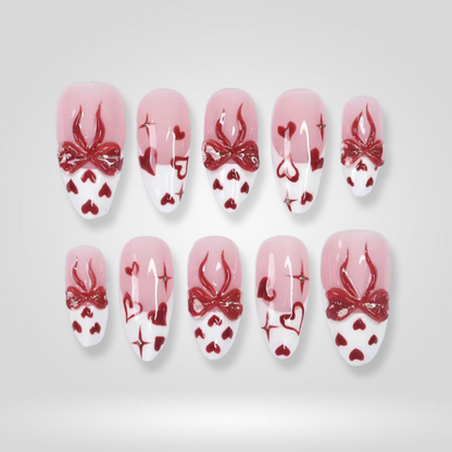 Heart Frame seasonal press-on nails - almond shape, front view
