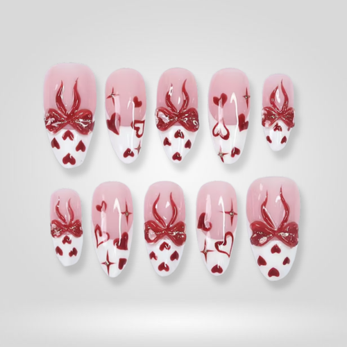 Heart Frame seasonal press-on nails - almond shape, front view