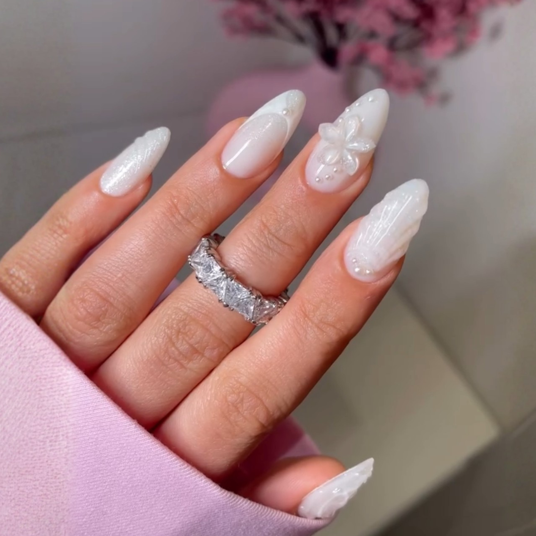 Seashell Blossom press-on nails - image 8 of 11, cat-eye velvet almond