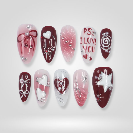 Pearl Love milky cloud dancer press-on nails - almond shape, front view