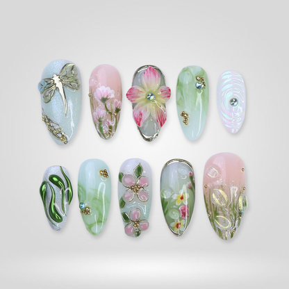 Pearl Mist milky cloud dancer press-on nails - almond shape, front view