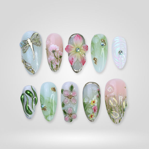Pearl Mist milky cloud dancer press-on nails - almond shape, front view