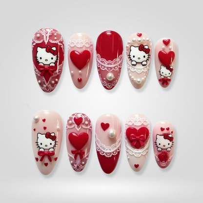 Blush Spark sparkle press-on nails - almond shape, front view