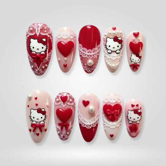 Blush Spark sparkle press-on nails - almond shape, front view
