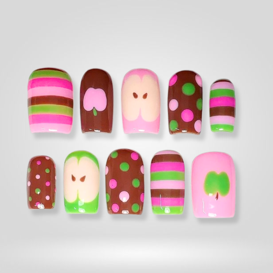Berry Sweet floral press-on nails - almond shape, front view