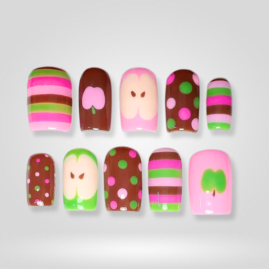 Berry Sweet floral press-on nails - almond shape, front view