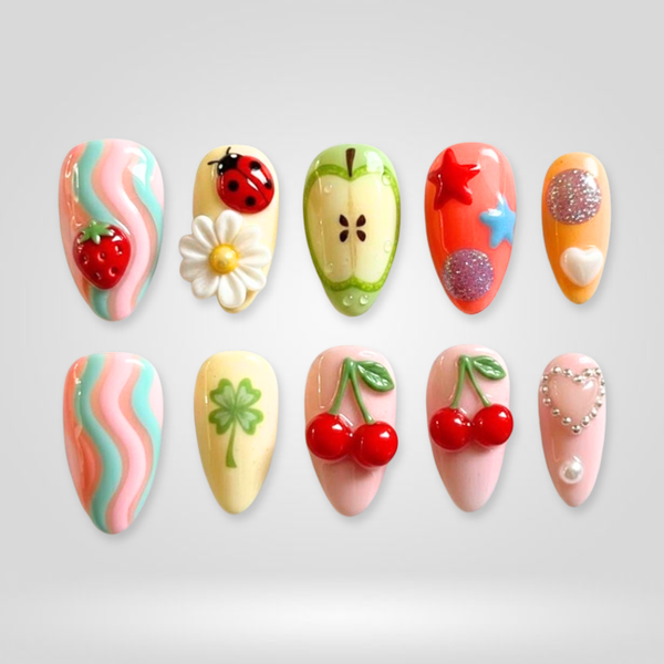 Candy Poppy | Floral Almond Press-Ons press-on nail set