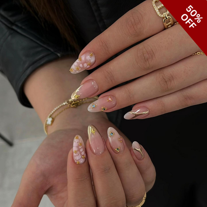 Blush Elegant press-on nail set - XS to L sizing, cat-eye velvet design