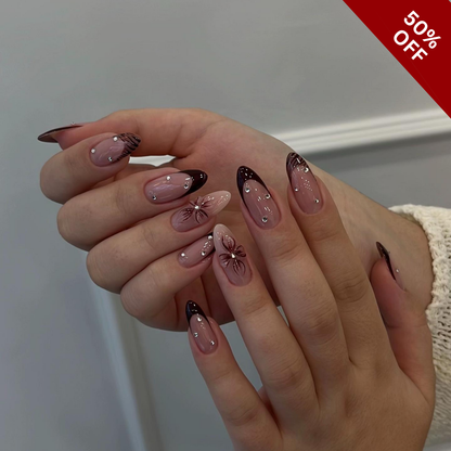 Soft Petals press-on nail set - XS to L sizing, cat-eye velvet design