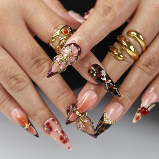 Petal Rush floral press-on nails - almond shape, front view