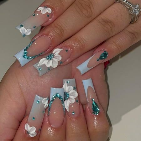 Frosted Flower milky cloud dancer press-on nails - almond shape, front view