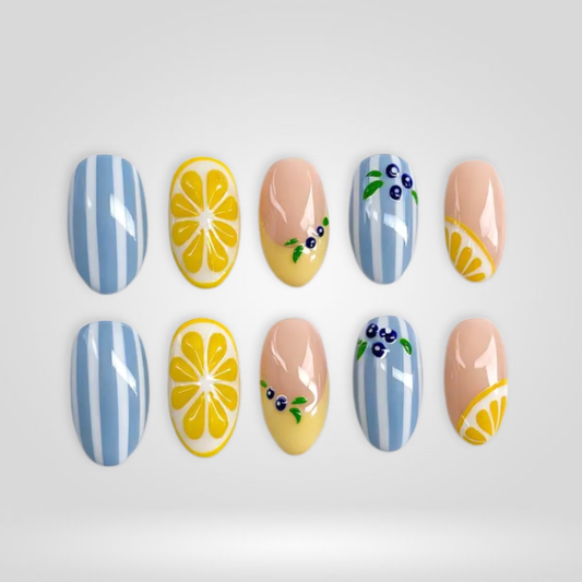 Lemon Breeze butter yellow press-on nails - almond shape, front view