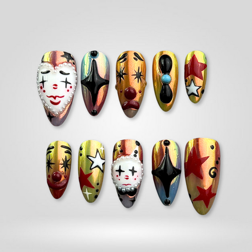 Eternal Darkness floral press-on nails - almond shape, front view