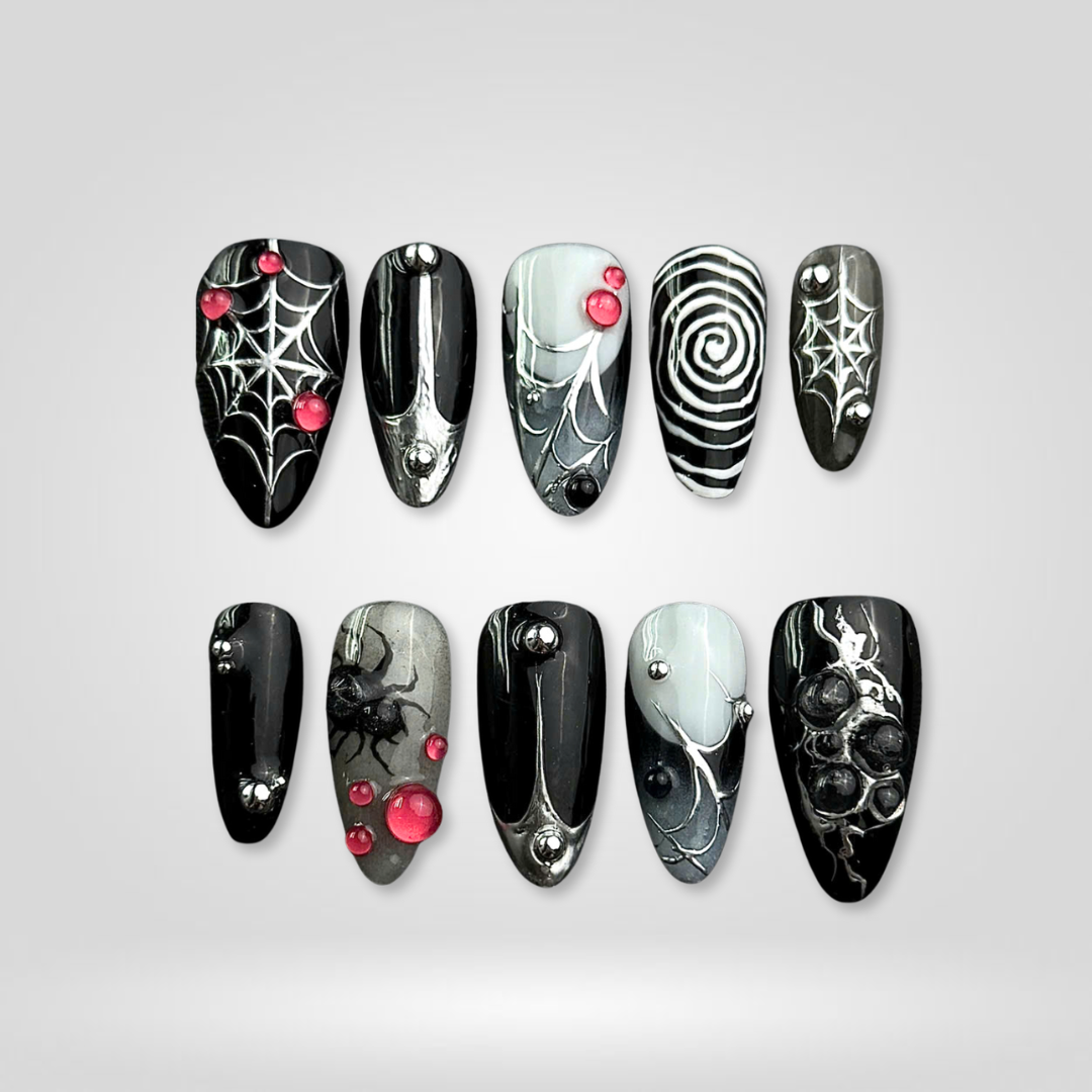 Eternal Darkness press-on nail set - XS to L sizing, floral design