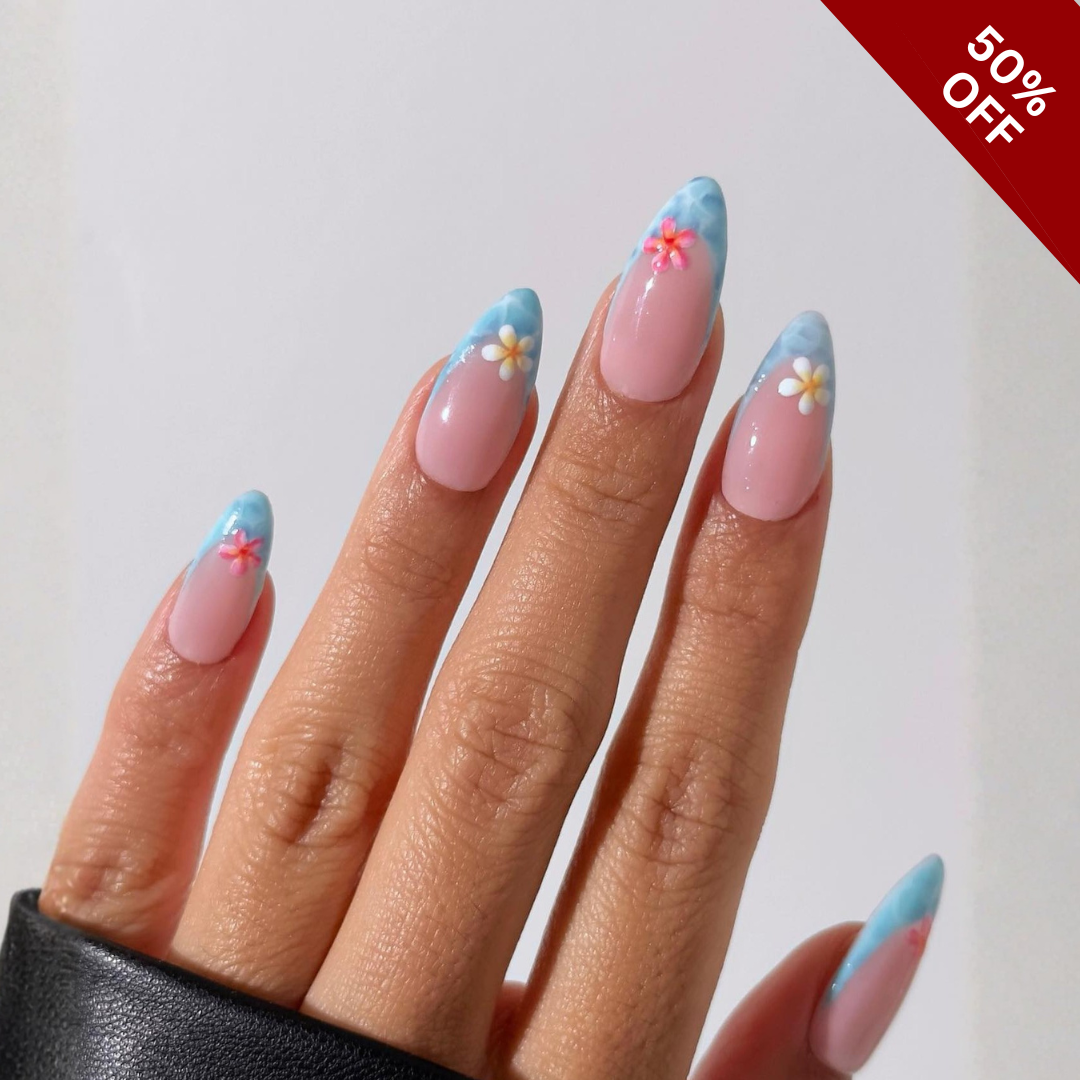 Spring Garden press-on nails on hand - lifestyle photo, cat-eye velvet finish